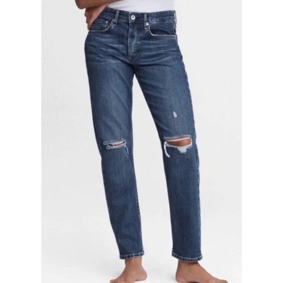 RAG & BONE rosa mid rise boyfriend jeans with button fly in emory with holes siz - Picture 1 of 8